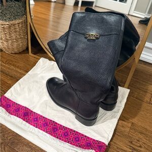 Tory Burch Black Leather Combat Boots